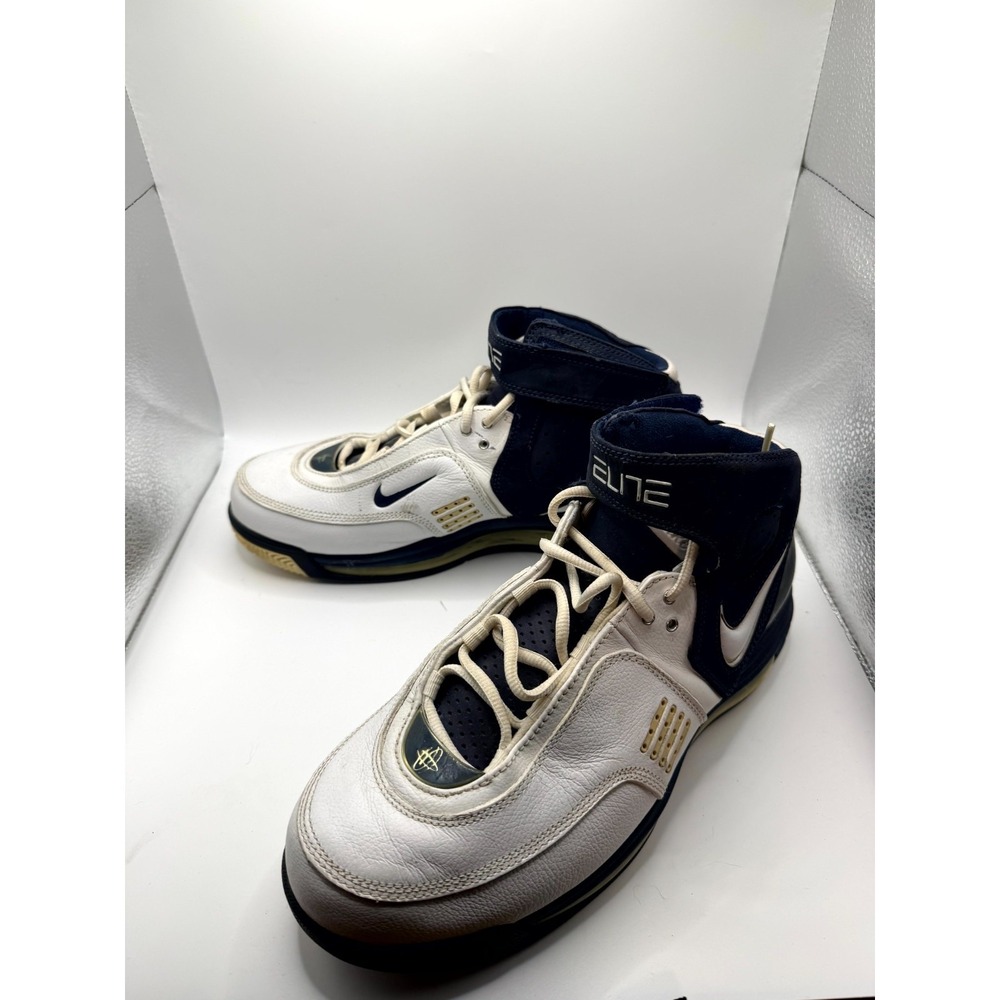 Nike Air Max Elite 314185-114 Mens 9 Sneaker White Blue Leather Basketball Shoes
